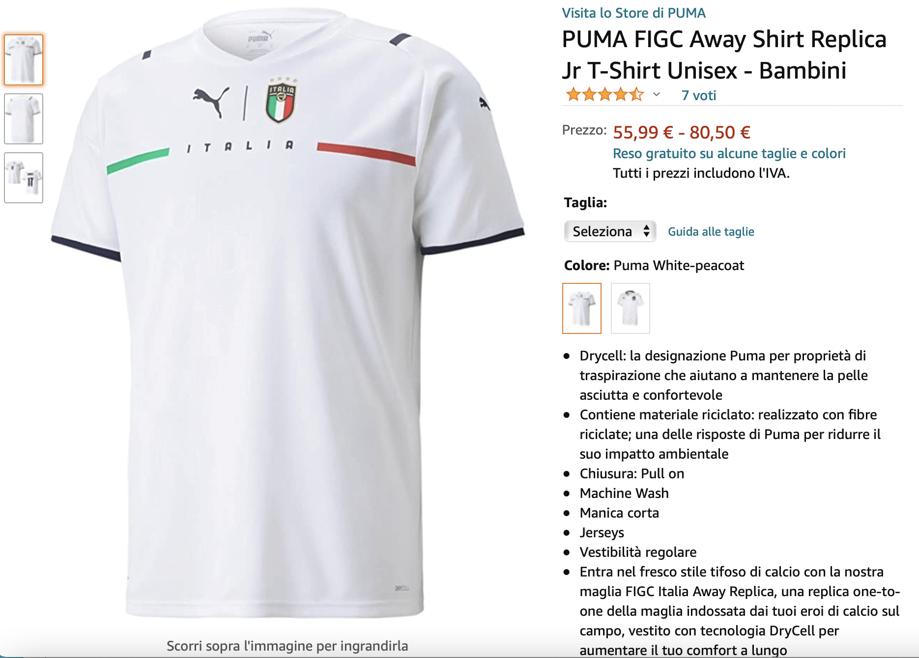 maglietta italia euro 2020 bianca amazon