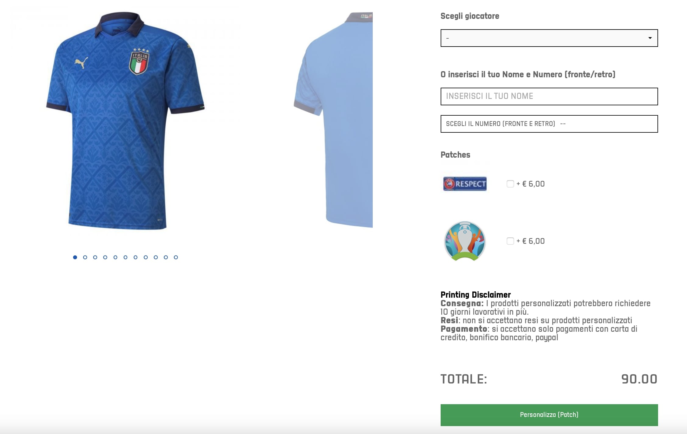 maglietta italia personalizzabile