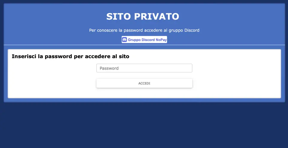 Nopay info nuovo indirizzo calcio gratis password