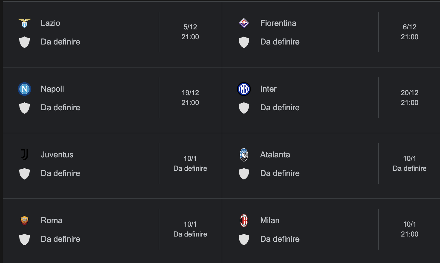 Ottavi di Finale - Canale 6 e Italia Uno