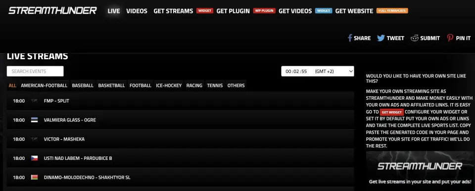 Stream Thunder calcio gratis